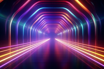 Colorful 3D tunnel with vibrant neon lights. Generative AI