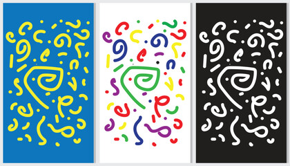 Set of fun colorful line doodle seamless pattern. Creative abstract art background