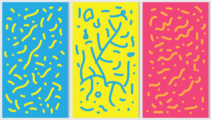 Set Fun Color line doodle seamless pattern, Creative abstract squiggle style drawing background for children, or trendy design with basic shapes. Simple childish scribble wallpaper print.