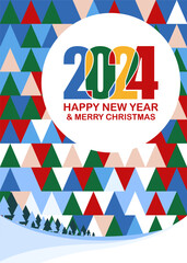 Merry Christmas and Happy New Year 2024, greeting cards, posters, holiday covers. Vector illustration 