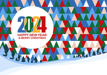 Merry Christmas and Happy New Year 2024, greeting cards, posters, holiday covers. Vector illustration 
