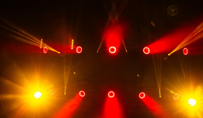Colorful concert lights on empty stage
