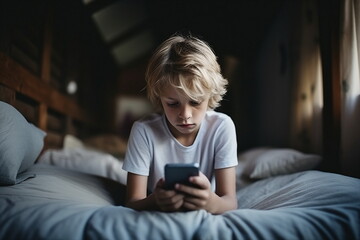 child boy typing on a mobile phone