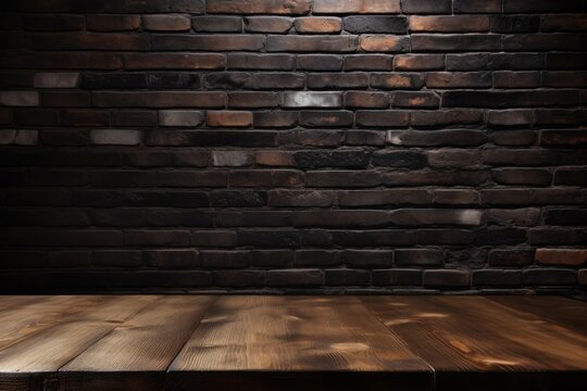 A dark placeholder image with rustic wood and dark brick background for product mockup