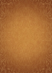 Hand-drawn unique abstract ornament. Light yellow on a darker yellow background, with vignette of same pattern in golden glitter on a darker background color. Paper texture. A4. (pattern: p11-1d)