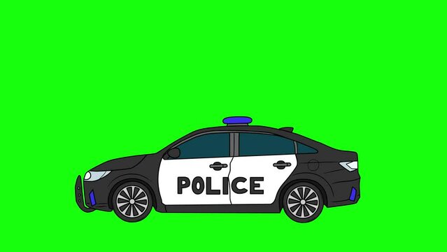 Police Car Animation, Side View, Green Screen