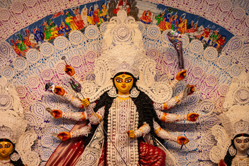 Subho mahalya, An idol of Goddess Durga decorated in Pandal. Durga Puja is biggest religious...
