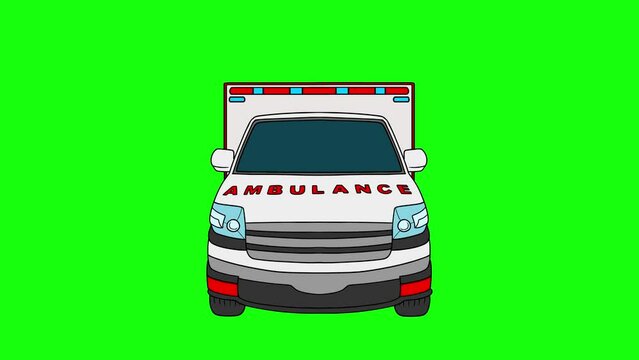 Ambulance Car Animation, Front View, Green Screen