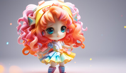 Fototapeta premium Toy doll in soft colors, plasticized material, educational for children to play. AI generated