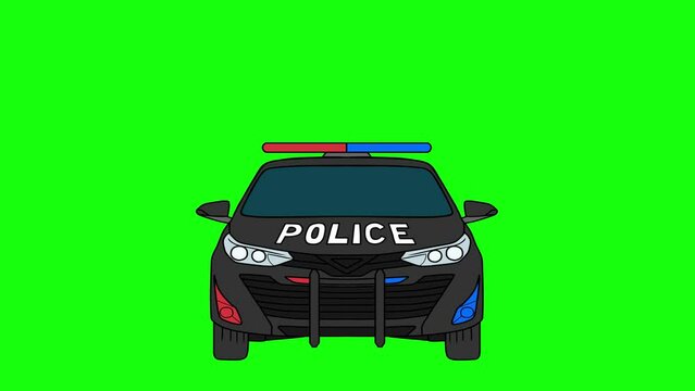 Police Car Animation, Front View, Green Screen