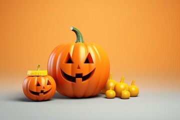 Smiling halloween pumpkin in minimalist style.