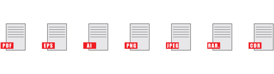 Set of file type icon set pack, all file type extension icon including programming file types. vector illustration.