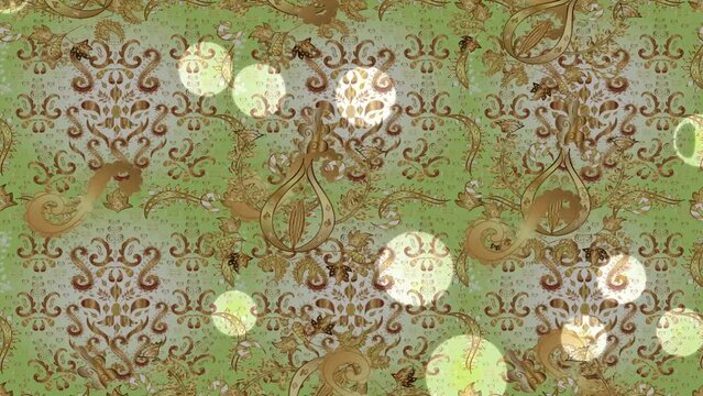 Motion footage background with colorful elements. Flowers. Vintage. Flag style. Gold, golden. Video. Template.