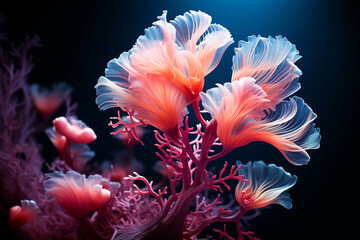 close up of a beautiful red tropical coral reef deep under the sea - obrazy, fototapety, plakaty