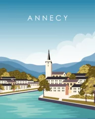 Rolgordijnen Annecy France travel poster © Kristina Bilous