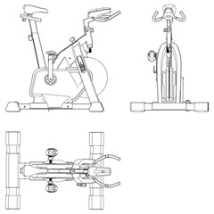 Spin bike isolated on white background. Fitness, cardio, and muscle building machines. Exercise and gym concept. Vector illustration. © kurtcan