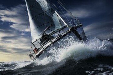 Intense sail racing in bright weather. Generative AI - obrazy, fototapety, plakaty