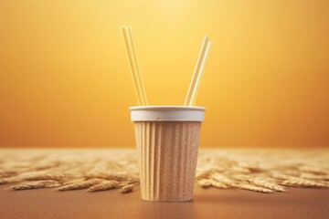 Composite image of straw in cup. Generative AI - Powered by Adobe