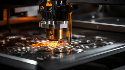 A precision CNC laser cutting machine, intricately shaping metal components - obrazy, fototapety, plakaty