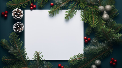 Fototapeta na wymiar Christmas greeting card with fir branches, Generative ai