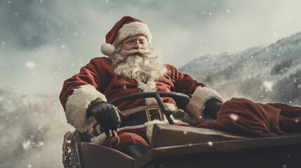 Festive Frost: Santa Claus Gliding Through the Winter Night, Generative AI
 - obrazy, fototapety, plakaty