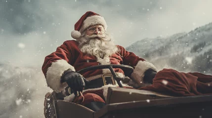 Fotobehang Festive Frost: Santa Claus Gliding Through the Winter Night, Generative AI  © Adolfo Perez Design