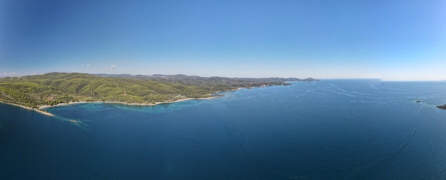 Panoramic drone photo of the tropical beach in the bay of Toroni in Halkidiki, Greeceult