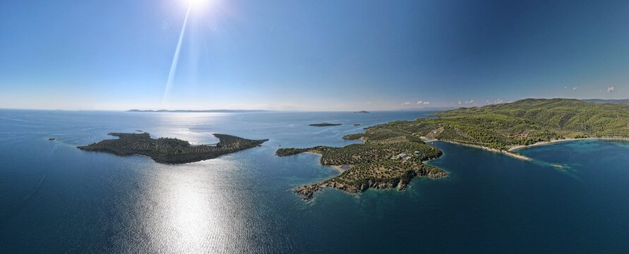Panoramic drone photo of the tropical beach in the bay of Toroni in Halkidiki, Greeceult