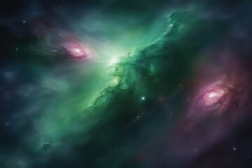 Naklejka na ściany i meble Mantis green galactic sky concept