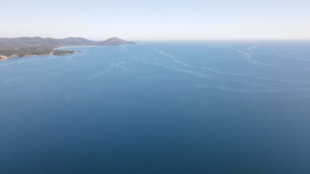 Panoramic drone photo of the tropical beach in the bay of Toroni in Halkidiki, Greeceult