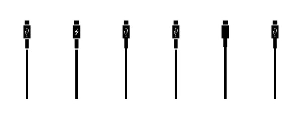 Set of charging cables for smartphone. Cord for charge battery on phone. Vector 10 Eps. - obrazy, fototapety, plakaty