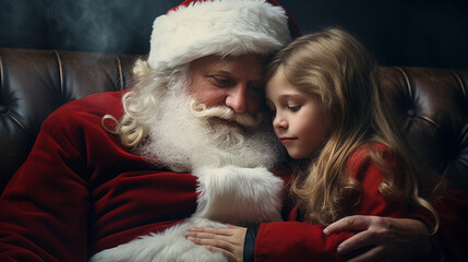 Obraz premium Embracing the Season: Santa's Lap Conversations, Generative AI