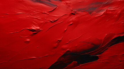 A red and black abstract painting on a canvas