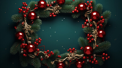 Fototapeta na wymiar Christmas wreath isolated on dark background, Generative ai