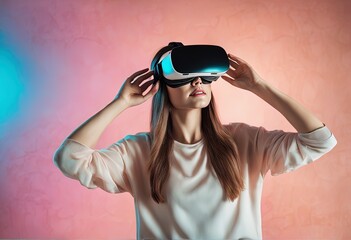 woman with virtual reality goggles women with virtual reality goggles woman in virtual reality headset with virtual reality