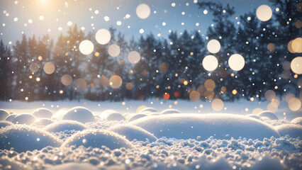 winter background with snow and blurred bokeh with copy space