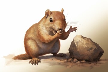 an illustration depicting a rodent grasping a nut. Generative AI