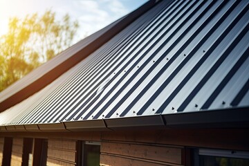 Metal roof in a modern style house with a modern roof structure - obrazy, fototapety, plakaty