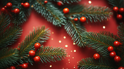Fototapeta na wymiar christmas wreath and balls decoration with empty space background, generative ai