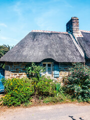 Fototapeta na wymiar thatched cottage in the village
