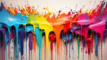 Multicolored Abstract Paint Drips and Splatters