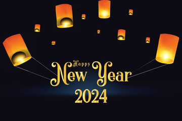 Vector happy new year 2024 banner in modern style.	
