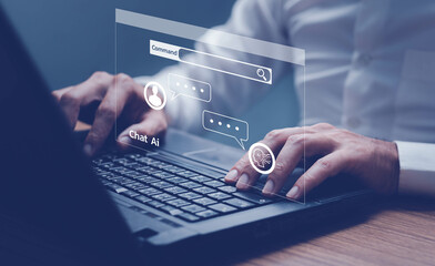 Ai chat. Business man chat with Ai. using command prompt for generated. Ai technology concept.