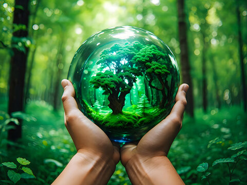 hand holding green earth
