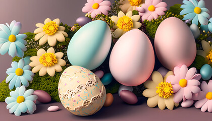 Easter Bloom: Pastel Delight with Eggs and Flowers