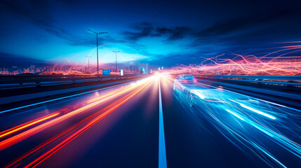 View from the inside of a car moving fast with high speed motion blur