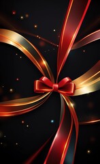 Bright gift bow on black background - AI generative art