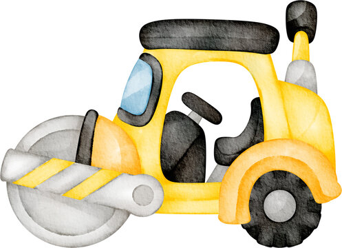 watercolor road roller car