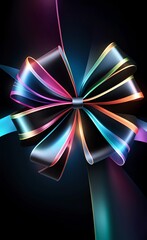 Bright gift bow on black background - AI generative art