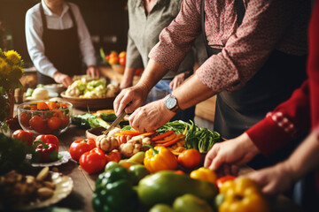 A close-up of family hands working together to prepare a festive holiday meal, love and creation - obrazy, fototapety, plakaty